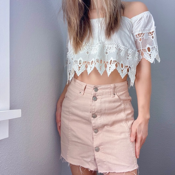 Nectar Clothing Pink Denim Button Front Skirt - Picture 1 of 7